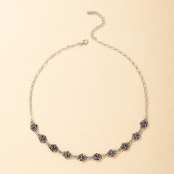 Retro Rose Single Layer Necklace Geometric Flower Necklace NEW Boho Chain Clasp - Picture 2 of 5